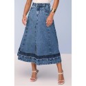 Saia Godê Jeans Com Recortes e Barra Diferenciada Titanium Jeans