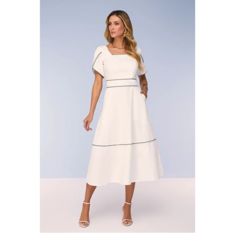 Vestido Off White Mídi Godê de Sarja Leve Titanium Jeans