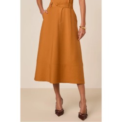 Saia Mídi Semi Godê Alfaiataria de Viscose Guaraná Titanium Jeans