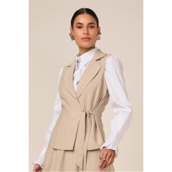 Colete de Alfaiataria Com Viscose Xadrez Bege