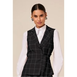 Colete de Alfaiataria Com Viscose Xadrez Preto