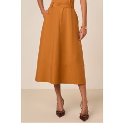 Saia Mídi Semi Godê Alfaiataria de Viscose Guaraná Titanium Jeans (TTN27834)