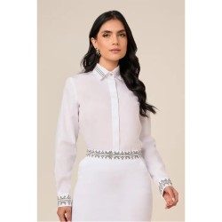 Camisa Branca de Tricoline Bordada Titanium Jeans.