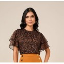 Blusa Chiffon Estampada Com Babados - Titanium