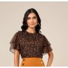 Blusa Chiffon Estampada Com Babados - Titanium